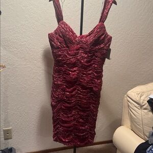 Adrianna Papell Maroon Red V-Neck Bodycon Midi Dress